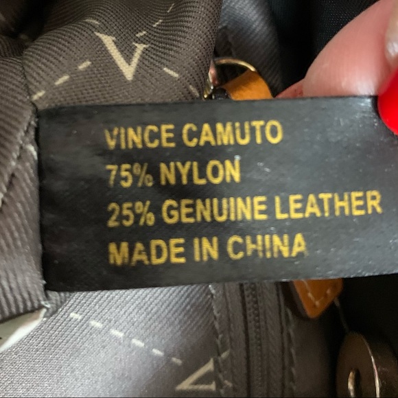 VINCE CAMUTO Black SATIN Brown LEATHER Cross Body HOBO Purse MESSENGER Bag - Picture 5 of 6